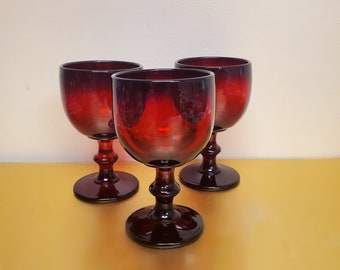 Red Ruby Hoffman House MCM Water Goblets Tumblers by IMPERIAL GLASS