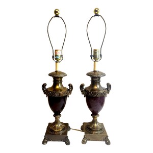 Set of Neoclassical Urn Porcelain Bronze Lamp