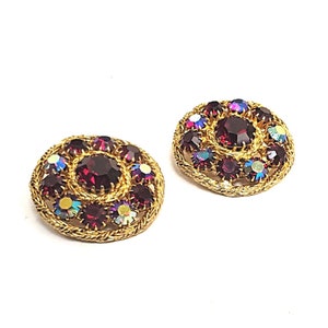 Stunning Hattie Carnegie Pink AB Aurora Borealis Gold Plated Clip On Earrings