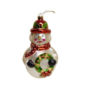 Vintage 9&quot; Tall Hand Blown Glass Snowman Christmas Ornament Table Decoration