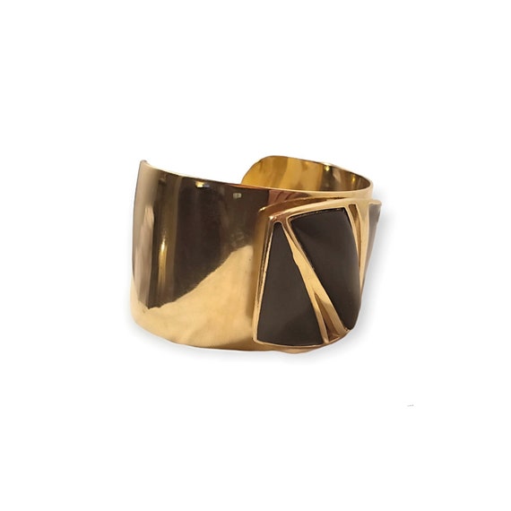 Trifari Gold Wide Cuff With Black Geometric Shapes - image 2