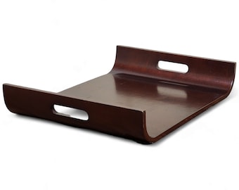 Mahogany Wood Sleigh Vintage Tray with Curved Handles