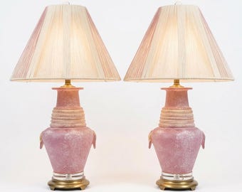 Vintage 1960s-70s Venetian Murano Glass Table Lamps Hollywood Regency Original Matching Shades