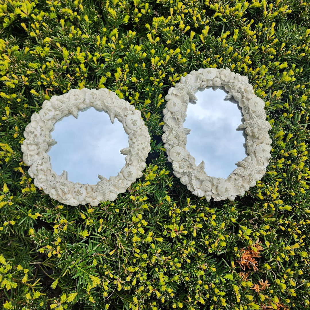 Picture of Vintage Ceramic Seashell Mirror Oval Shaped, Beach Decor, Shabby Chic ...
