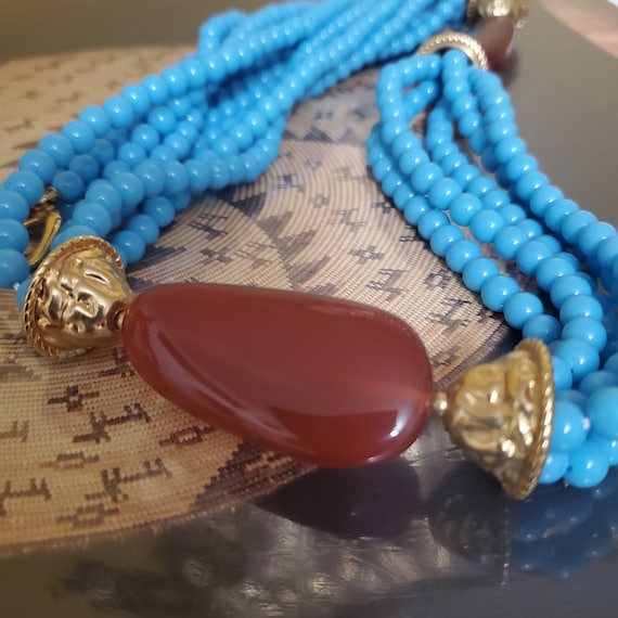 KJL Kenneth Jay Lane Vintage Turquoise Carnelian … - image 6