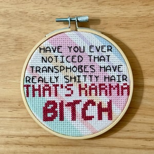 Transphobes have sh*tty hair finished cross-stitch ornament