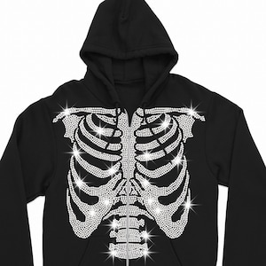 Skeleton Rhinestone Zip Up Hoodie | Zip Rhinestone Hoodie | Halloween Rhinestone Design | Bedazzled Hoodie | Skeleton Bling Hoodie | Unisex