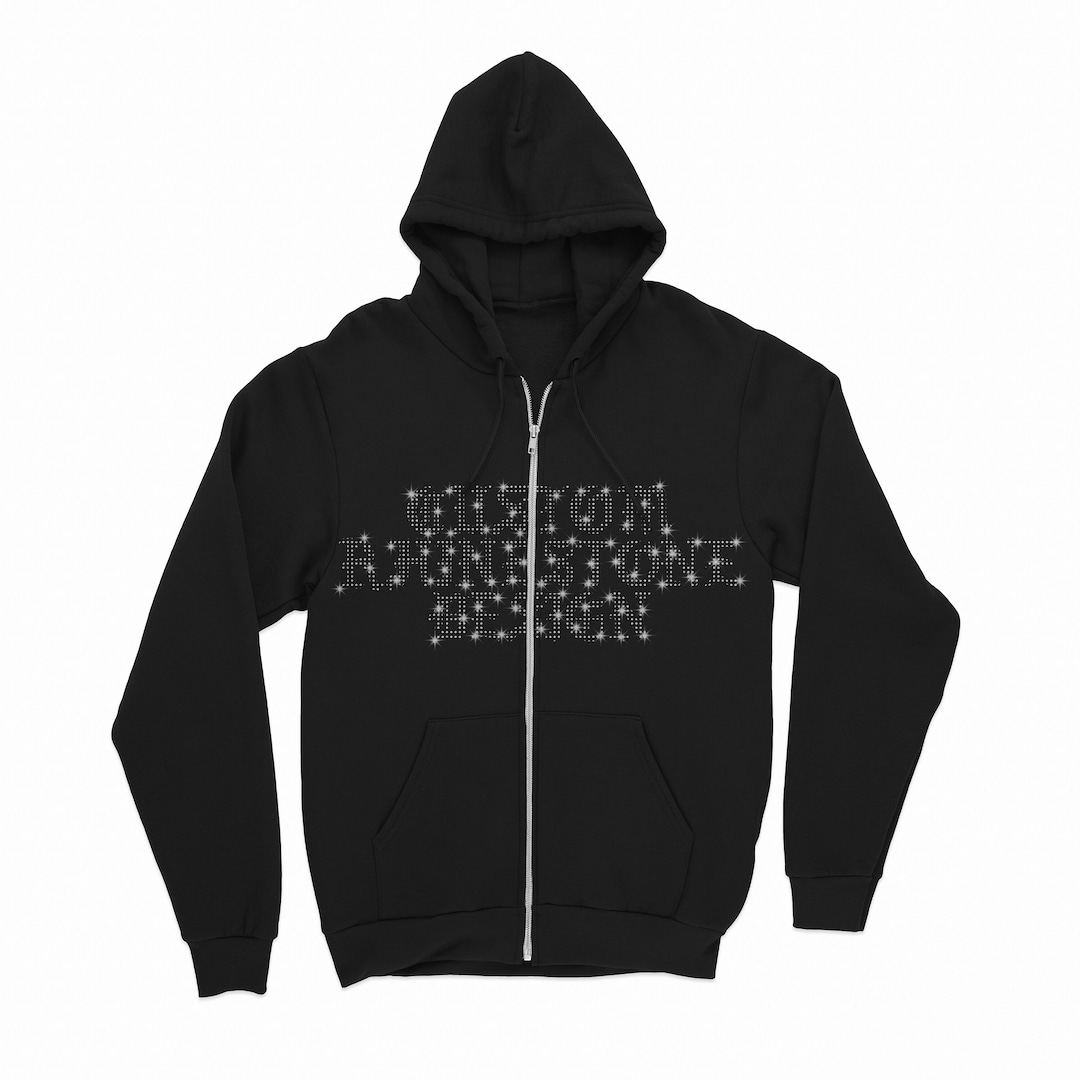 Rhinestone Print Zip Up Oversized Hoodie main image 0