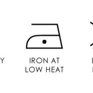 May include: Washing instructions for a garment: machine wash at 40 degrees Celsius, tumble dry low, iron at low heat, do not bleach, and do not dry clean.