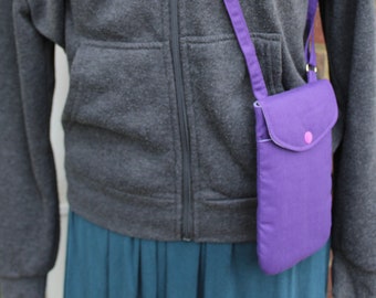 Phone Bag, Handmade Crossbody Smartphone Bag, Passport bag, Adjustable strap cross body mobile phone bag, plain colours