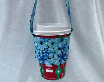 Coffee Cup Carrier, Takeaway Drinks Carrier. Fabric Sling Drinks Cup Holder Caddy. Handmade