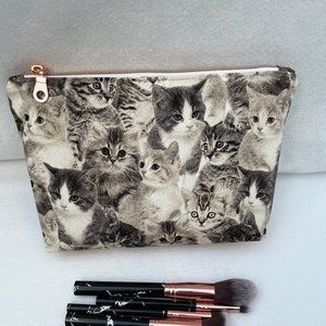 Cats and Kittens print cotton linen makeup bag cosmetic pouch, Super cute cosmetic pouch, Gift for teenage, Gift for her, Gift for cat lover