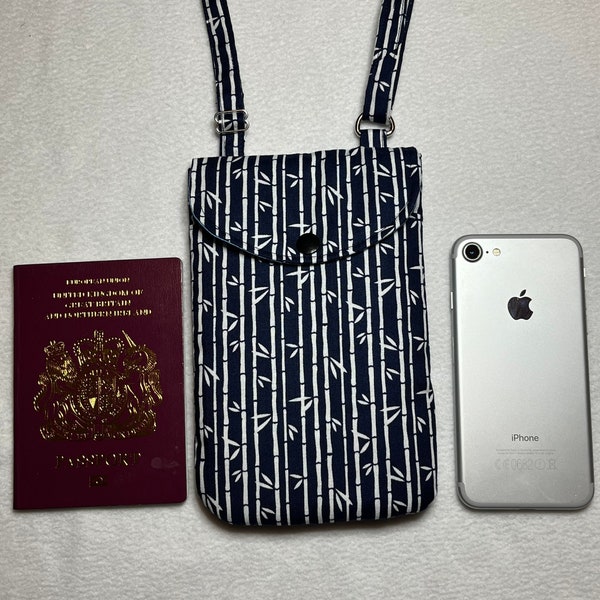 Phone Bag, Handmade Crossbody Smartphone Bag, Small holiday bag, Passport bag, Adjustable strap cross body mobile phone bag