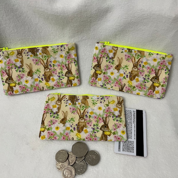 Easter Coin Purse, Easter Gift, Earphone Pouch, Handmade card purse, Small zip pouch, Medication pouch, Gift for Girl, Gift for boy