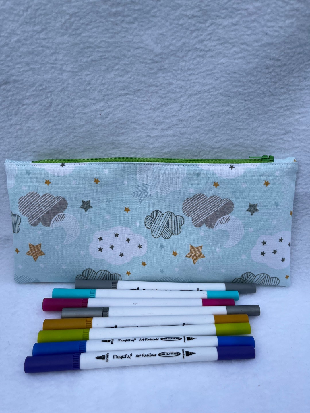 Handmade Fabric Pencil Case, Large Flat Pencil Case, Back to School, School  Pencil Case, College Pencil Case, Clouds, Water Resistant Lined 