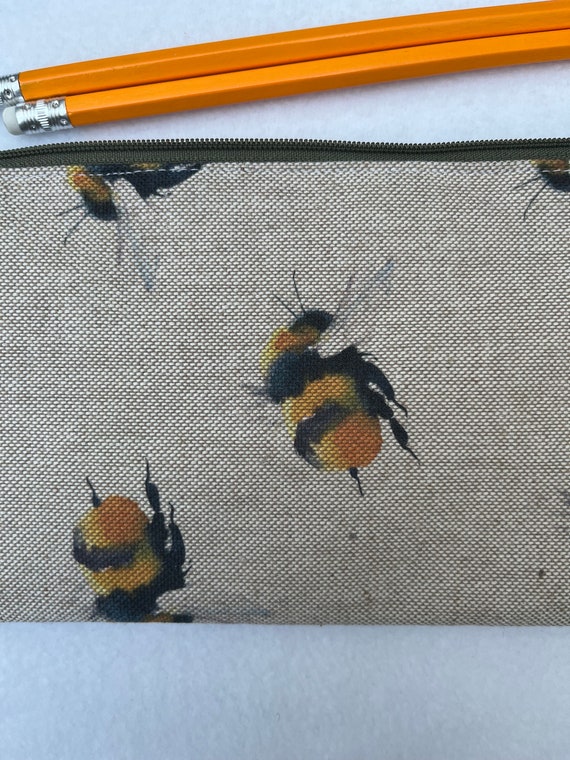 Bee Print Zipped Pencil Case Large Fabric Pencil Case 