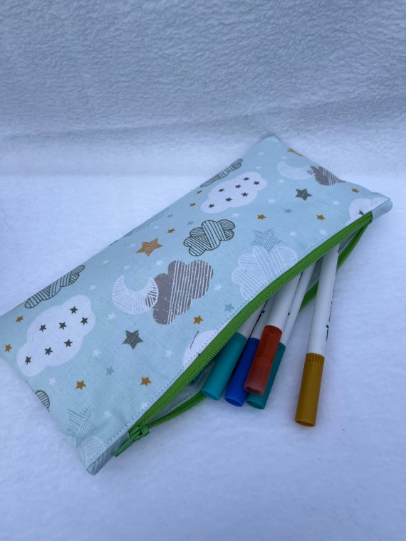 Handmade Fabric Pencil Case, Large Flat Pencil Case, Back to School, School  Pencil Case, College Pencil Case, Clouds, Water Resistant Lined 