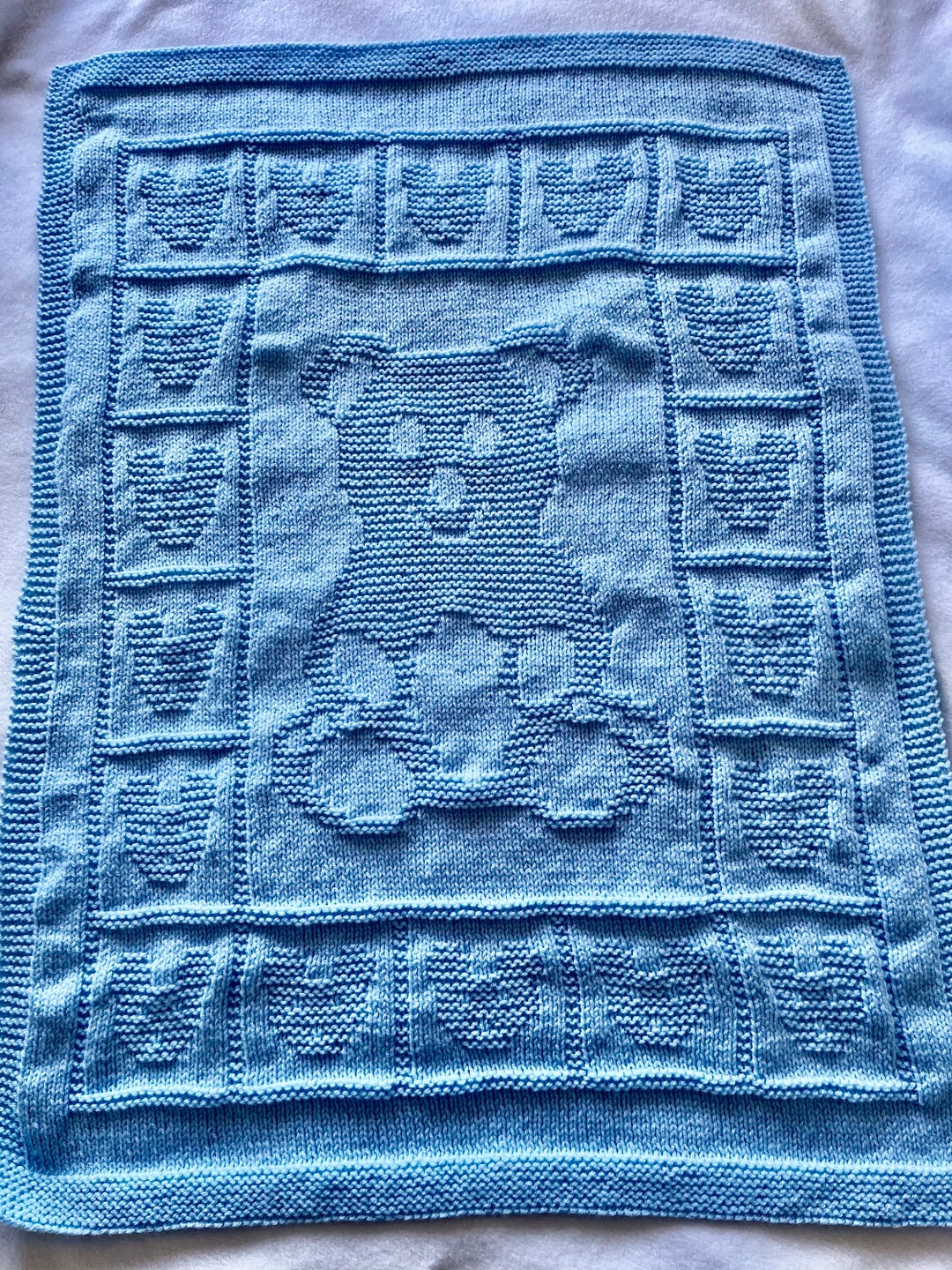 Baby Blanket, Teddy Bear Super Soft Baby Blanket in Baby Blue, Hand