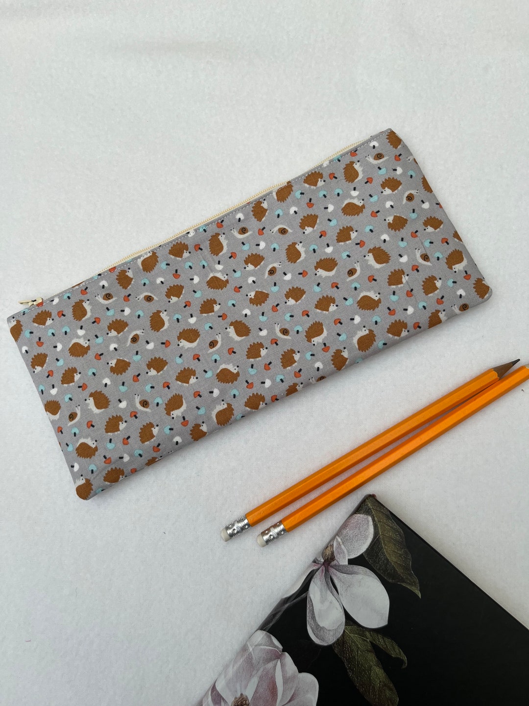 Hedgehogs and Snails Fabric Pencil Case, Back to School Pencil Case