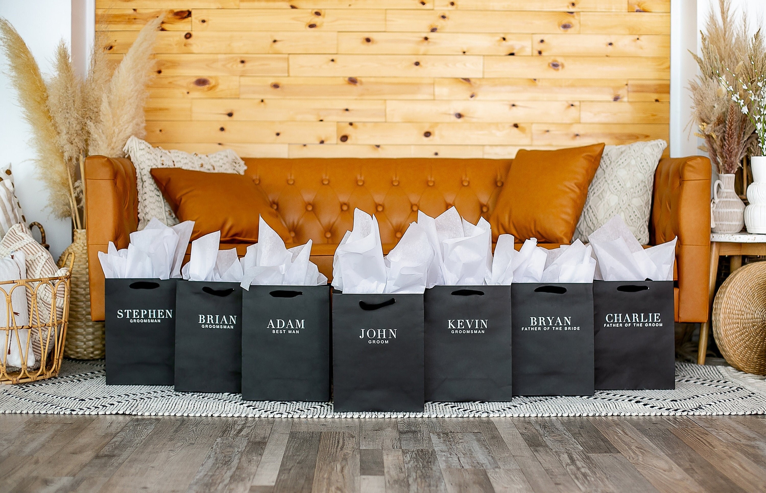 Personalized Wedding Bags - Luxury Proposal Bags - Black - Groom and Groomsmen Gift Bags - Large - 4 sizes