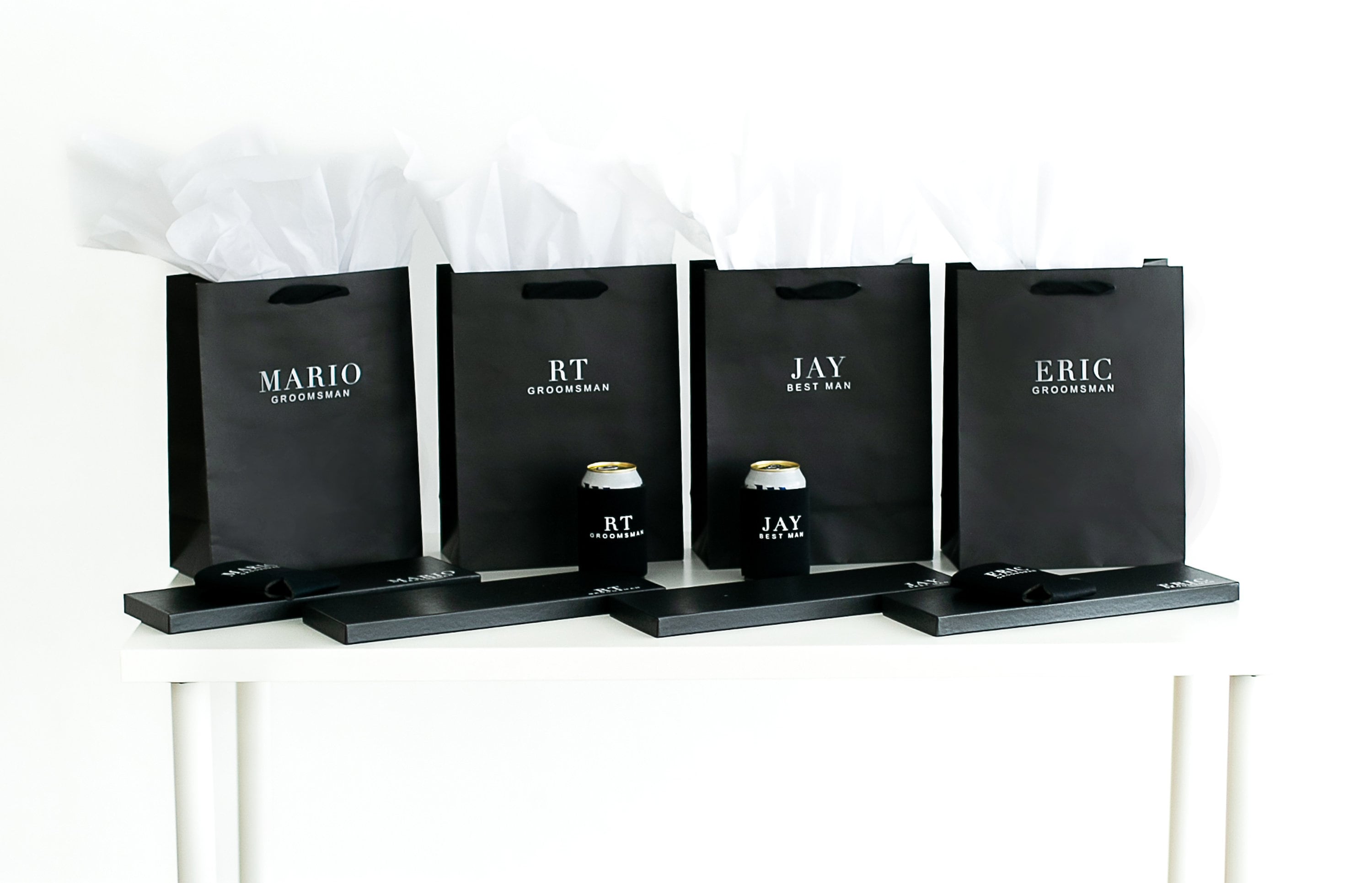Personalized Wedding Bags - Luxury Proposal Bags - Black - Groom and Groomsmen Gift Bags - Large - 4 sizes