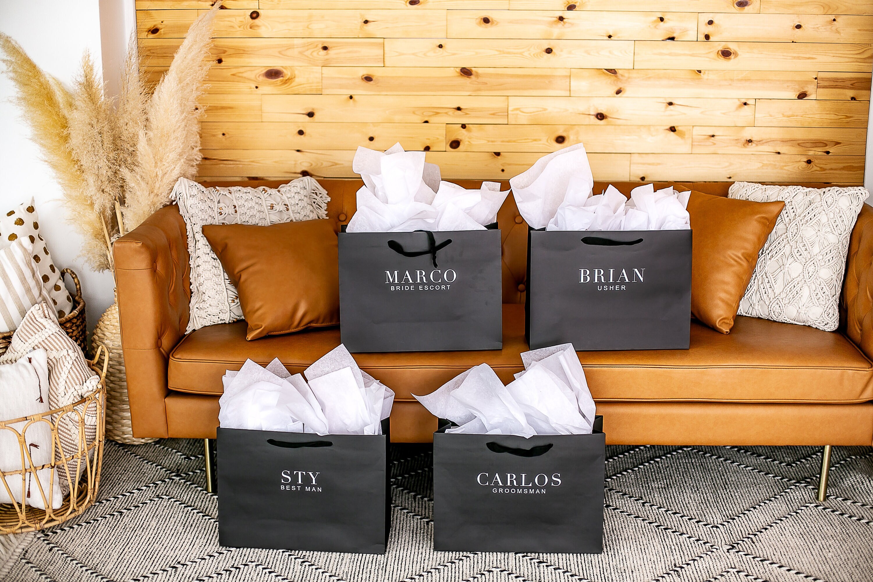 Personalized Wedding Bags - Luxury Proposal Bags - Black - Groom and Groomsmen Gift Bags - Large - 4 sizes