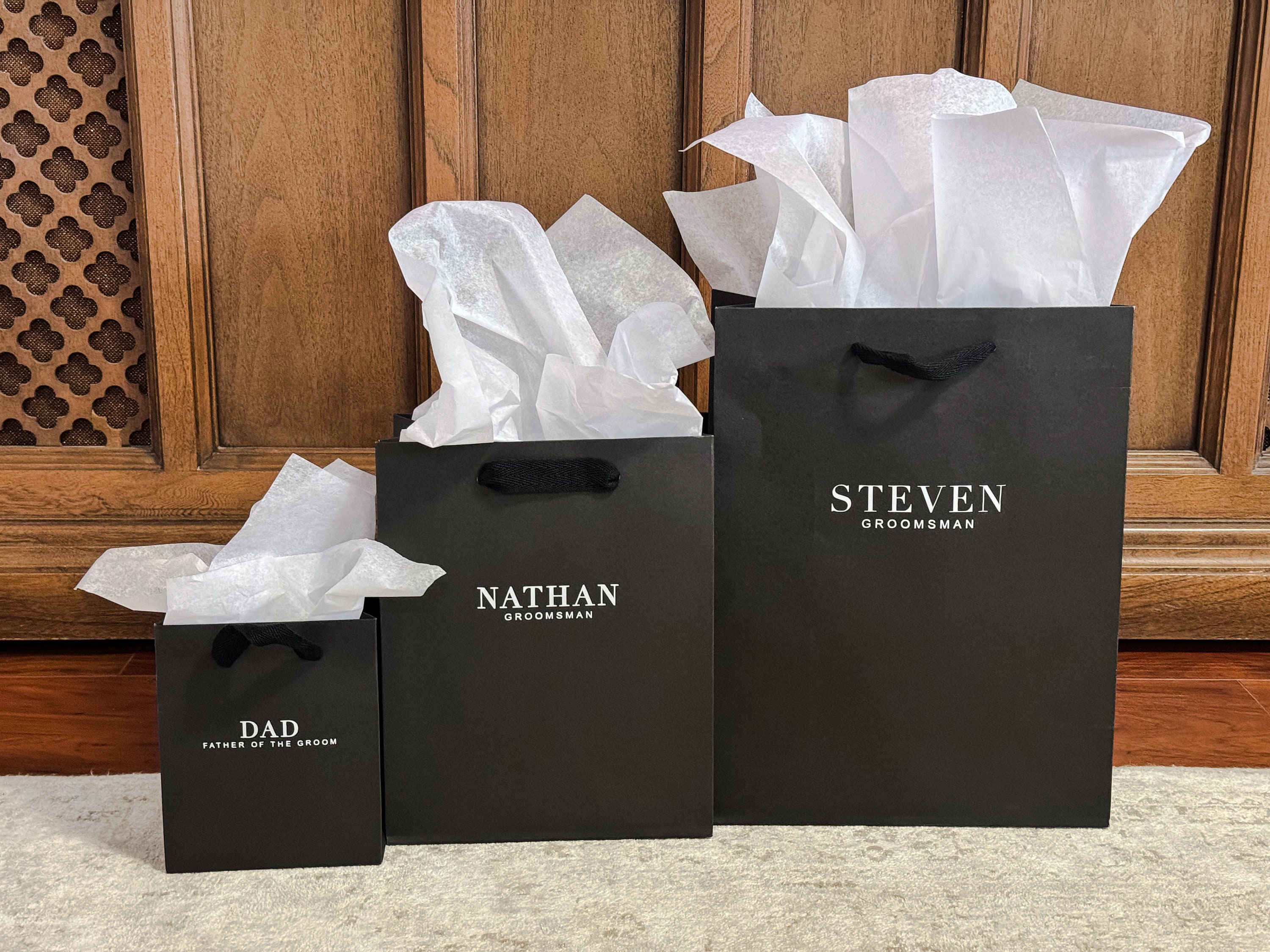 Personalized Wedding Bags - Luxury Proposal Bags - Black - Groom and Groomsmen Gift Bags - Large - 4 sizes