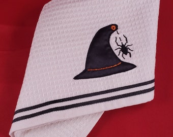 Quality Halloween Dish Kitchen Towel with Witch Hat and Spider