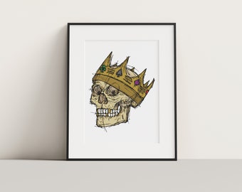 Royal Skull with Crown Sketch Illustration / Digital Download A3, A4, A5 print / Skull Illustration