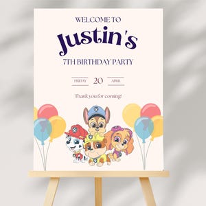 Placa de boas-vindas de aniversário da Patrulha Canina ~EDITÁVEL