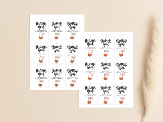 Miffy Birthday Party Favor Tags~EDITABLE