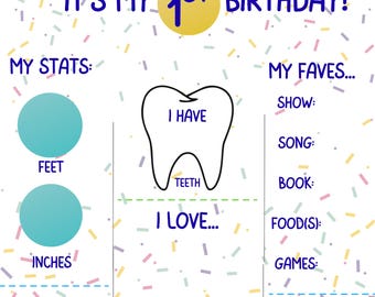 Editable First Birthday Milestone Sign, Baby Stats Poster (Digital Download)