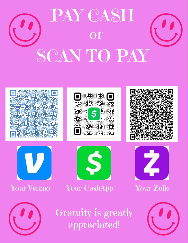 Zelle Scan Code Editable Payment Sign – Venmo, Zelle, Cashapp QR Codes (digital ...