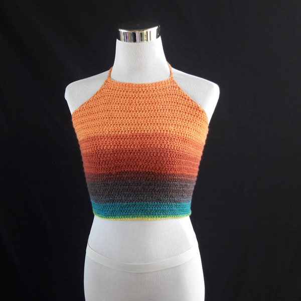 Multi color crocheted halter festival top