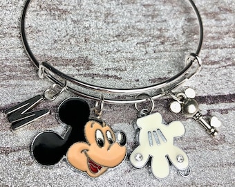 Mickey Charm Bangle Bracelet, Disney Inspired Jewelry