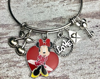 Pulsera con dije de Minnie Mouse en forma de corazón/Joyería inspirada en Disney