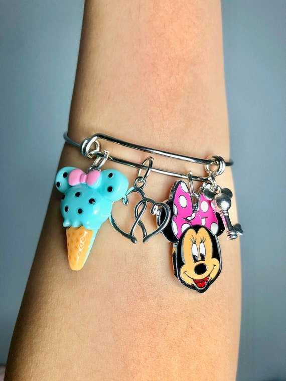 Minnie Mouse Ice Cream Charm Bangle Bracelet/Disney Inspired Jewelry