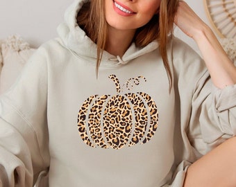 Leopard Pumpkin Fall Hoodie, Leopard Print Autumn Sweater, Pumpkin Lover Gift, Fall Vibes Hoodie, Pumpkin Patch Outfit, Pumpkin Season Gift