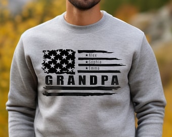 Personalized Grandpa Sweatshirt - Custom USA Flag Hoodie for Grandpa - Grandkids Names Sweater - Patriotic Grandpa Gift - Father's Day Gift