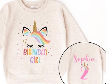 Einhorn Geburtstag Kinder Sweatshirt - Name Jugend Hoodie - personalisiertes Alter - Geburtstag Mädchen Outfit - Party Kleinkind Pullover