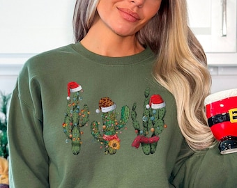 Christmas Cactus Sweatshirt, Southern Christmas Sweatshirt, Desert Christmas Sweater, Cactus Lover Gift, Plant Mom Sweatshirt, Xmas Gifts