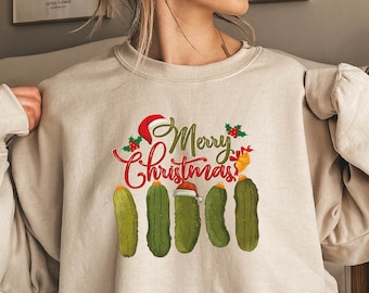 Felpa vintage Merry Christmas Pickles, regali di sottaceti, felpa di Natale per gli amanti dei sottaceti, maglione di Natale divertente, felpa carina per le feste