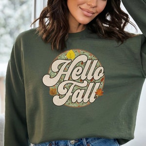 Vintage Hello Fall Sweatshirt, Fall Vibes Hoodie, Fall Themed Sweater, Autumn Season Clothing For Women, Fall Lover Gift, Hello Fall Hoodie