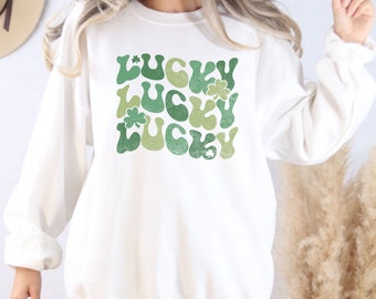Lucky Sweatshirt - Retro St. Patrick's Hoodie - Lucky Irish Sweater - St. Patricks Gift - Lucky Shamrock Hoodie - Irish Day Sweater - Clover