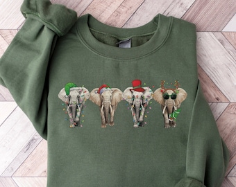 Elephant Christmas Sweater, Funny Christmas Sweatshirt, Christmas Animals, Elephant Gifts, Winter Clothing, Xmas Crewneck, Animal Lover Gift