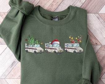 Postal Worker Christmas Sweatshirt, Post Office Truck Sweater, Mailman Christmas Gift, Xmas Mail Truck Sweatshirt, Cute Postal Carrier Gift