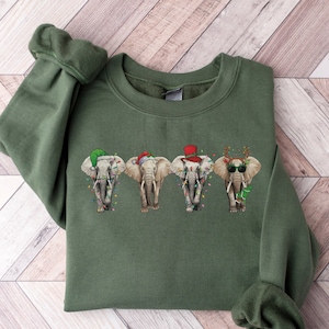 Elephant Christmas Sweater, Funny Christmas Sweatshirt, Christmas Animals, Elephant Gifts, Winter Clothing, Xmas Crewneck, Animal Lover Gift