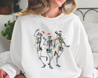Christmas Dancing Skeleton Sweatshirt, Skeleton Christmas Shirt, Christmas Crewneck, Holiday Sweater, New Year Shirt, Christmas Lights Shirt