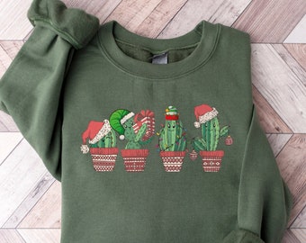Christmas Cactus Sweatshirt, Southern Christmas Sweaters, Plant Mom Gifts, Succulent Christmas Sweatshirt, Winter Clothing, Christmas Gifts