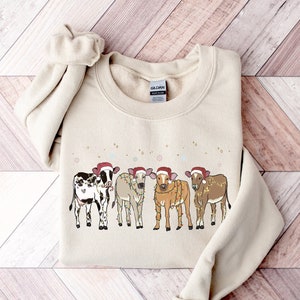 Christmas Cow Sweatshirt, Funny Christmas Sweatshirt, Cow Hoodie, Cow Santa Sweatshirt, Cow Lover Gift, Farm Animals Sweatshirt, Xmas Gifts